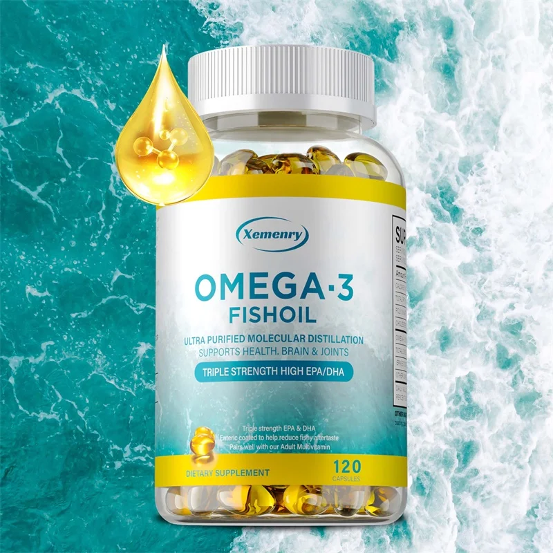 

Omega-3 Fish Oil Capsules, with 190mg EPA & 125 DHA, Support Nervous System, Antioxidants, Cardiovascular, Skin & Hair Health