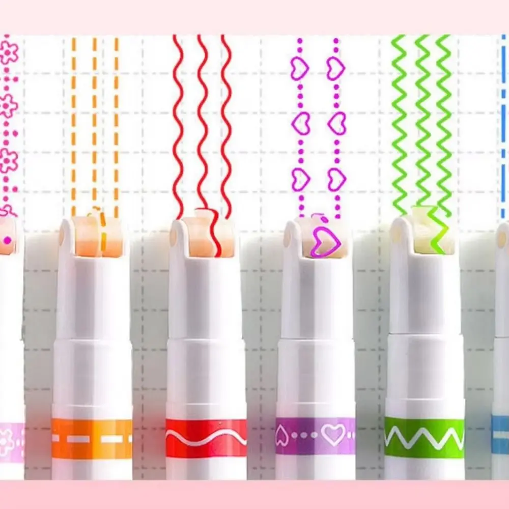 6Pcs/Set Creative Flower Shaped Curve Liner Pen Flowers Line Shaped Decorative Line Shaped Marker 6 Colors Color Roller Tip