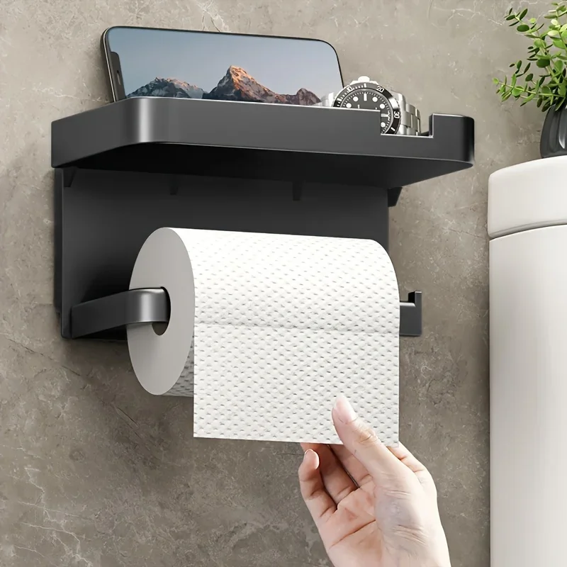 1pc Toilet Paper Holder - Space-Saving Wall-Mounted Perforated  Rack with Toilet Manager Holder Paper towel holder wall Shelf