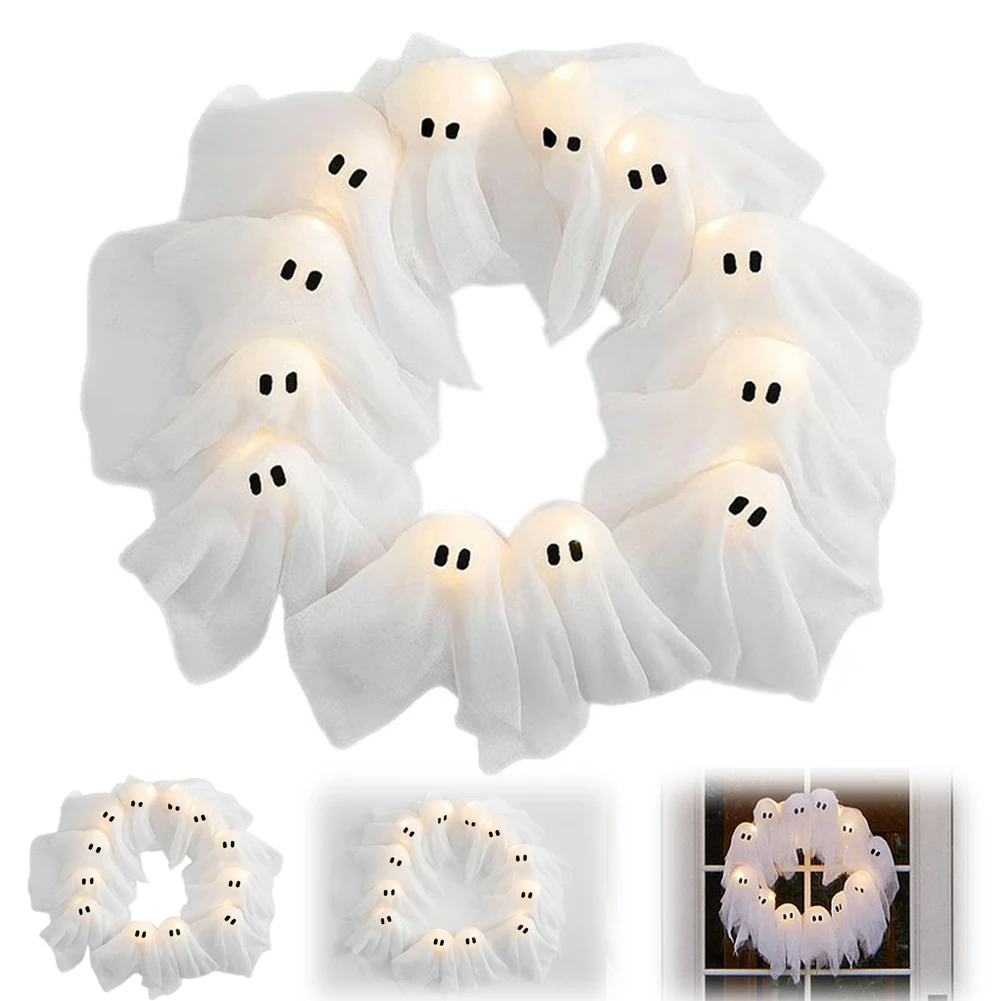 Glowing Halloween Ghost Wreath Weird Decoration for Halloween