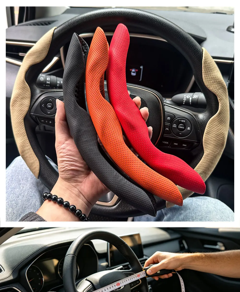 2PCS Auto Lenkrad Abdeckungen Booster Micro Faser Leder Auto Innen Dekorative Zubehör Glänzend Carbon Faser Aussehen – Detail 1
