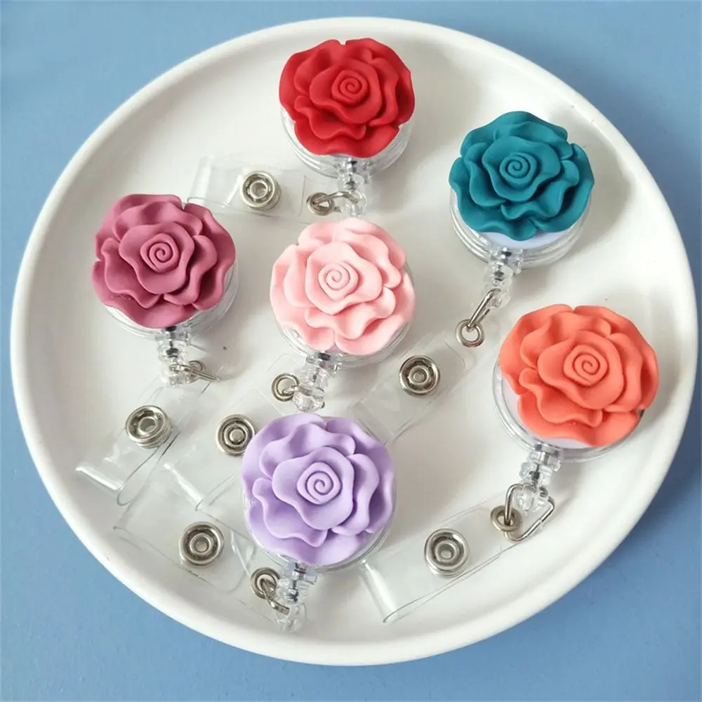 Cute Bow Flower Nurse Badge Reel Name Tag 3D Flora Retractable Badge Holder Resin ID Card Easy Pull Buckle Hospital Use