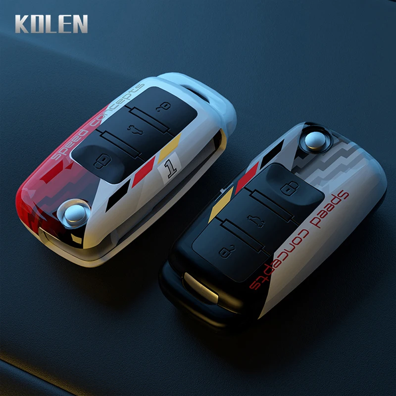 PC Car Flip Key Case Cover Shell For Volkswagen VW Polo Golf Passat Beetle Caddy Tiguan For Skoda Octavia Kodiaq Seat Leon Altea