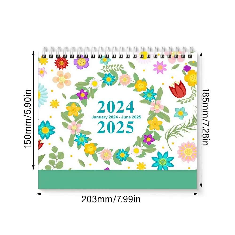 Portable January 2024-June 2025 Desk Calendar Daily Monthly English 2024 Calendar Flower Cactus Pattern Table Planner School