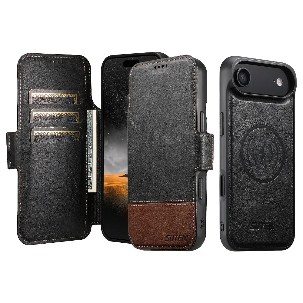 

Magnetic Flip Phone Cover with Wallet Card Slots for iPhone 17 Air 16 15 14 13 12 Pro Max with Detachable Case Wireless Charging