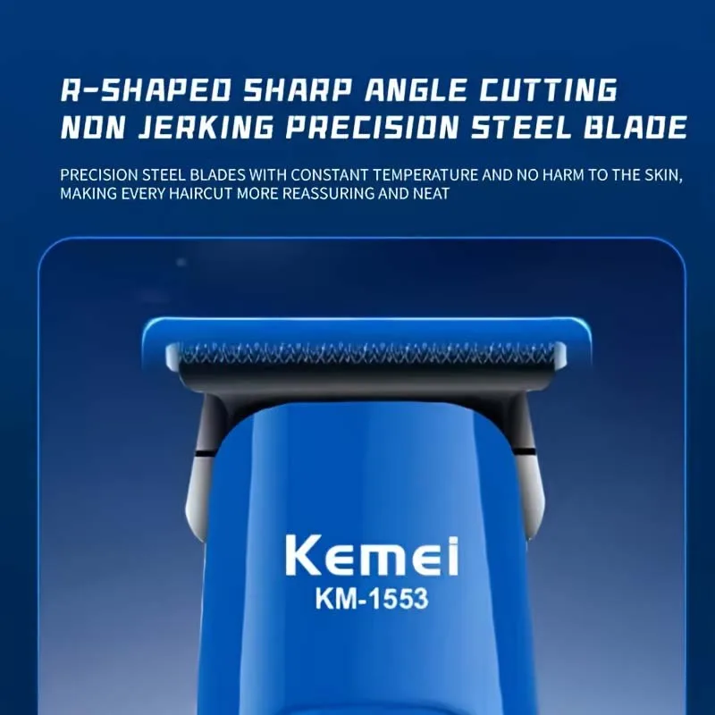 Kemei KM-1553 คุณภาพสูงผู้ชายผู้ใหญ่ไร้สาย Clipper พร้อมจอแสดงผล LED ตัดผม Clipper Salon ชาร์จ USB Wet & Dry