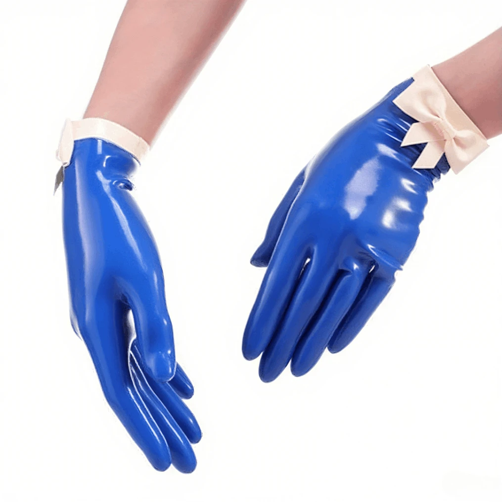 

Резиновые женские синие латексные перчатки, короткие перчатки, аксессуар из латексного материала, дизайн, карнавальный костюм, вечерние по индивидуальному заказу