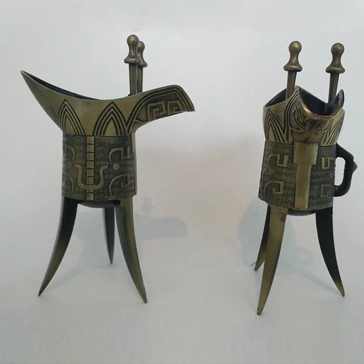 Retro Triangle Wine Cup Bronze glass Ancient Chinese Emperor Vessel Goblet