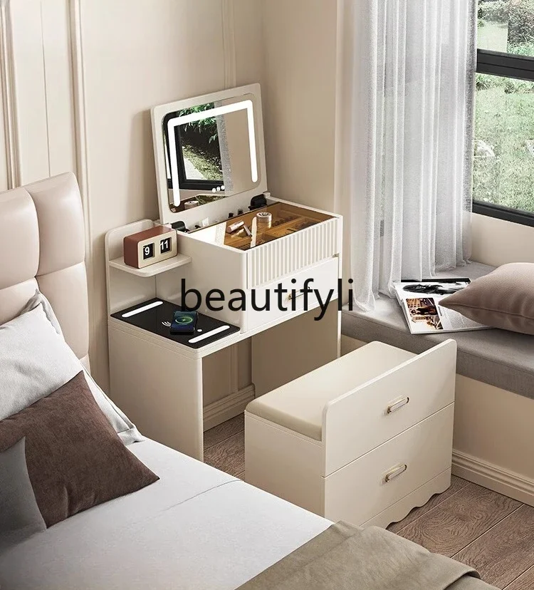 

Solid wood dresser bedside table integrated flip cover cosmetic table hidden mirror multi-functional storage