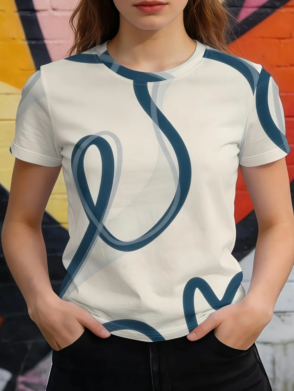 Summer Women's 3D Printed T-Shirt Simple Line Art Pattern Print Short Sleeve Tees Fashion O-Neck Top Daily Trendy Woman Clothing