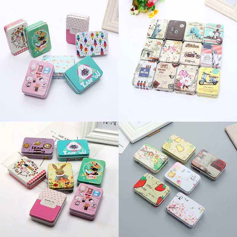 Mini Tin Box Metal Empty Tins With Lid Portable Rectangular Small Storage Container Candy Pill Cases For Home Organizer