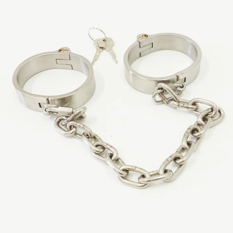 Stainless Steel Detachable Buckle Chain Lockable Neck Collar Wrist Handcuffs Ankle Cuffs Slave BDSM Bondage Restraints Sex Toys