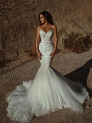 Luxury Mermaid Wedding Dresses With Beading Sequined Applques Sexy Strapless Bride Gowns Silky Organza Backless Vestido De Novia