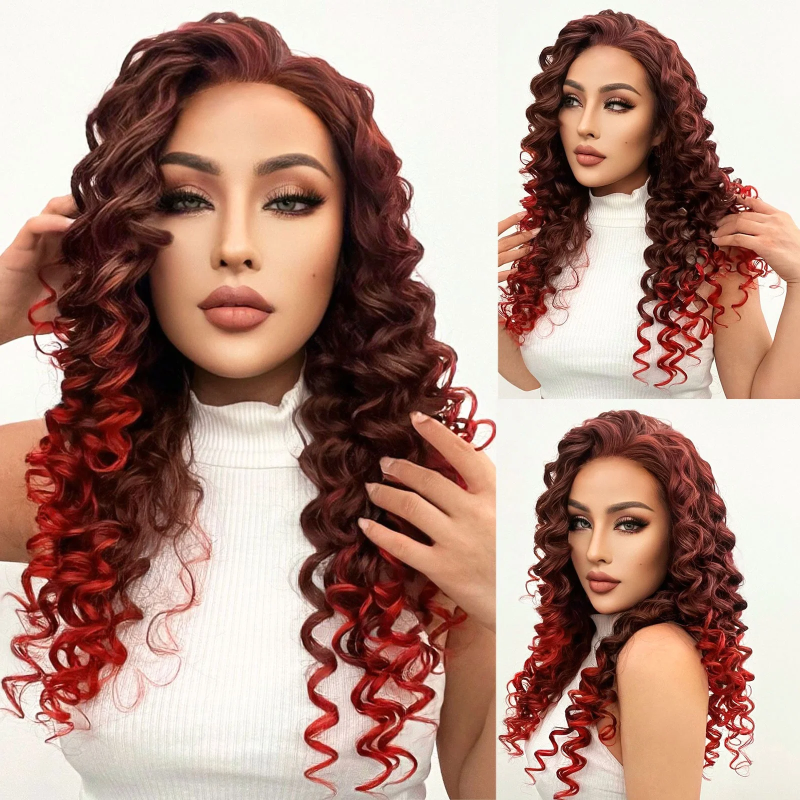 Anogol 13 * 2 Synthetic Lace Front Wig Long High Density 22 Inches Lace Wig for Halloween Christmas School Thanksgiving Day