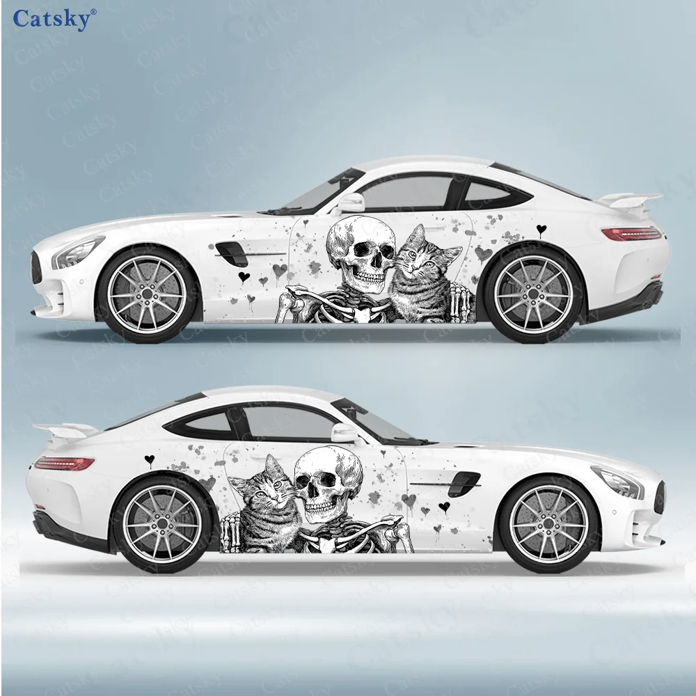 

Skeleton and Cat Heart Car Vinyl Wraps Decal Self-adhesive PVC Sticker Suitable for Trucks SUV Decoration Auto Accessories Gift
