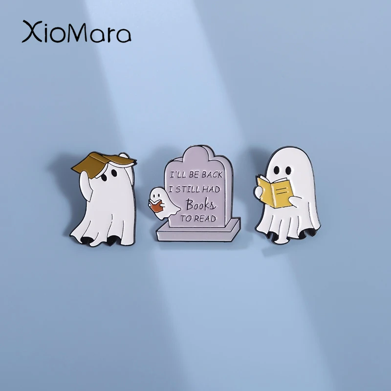 Cartoon Boo Ghost Reading Enamel Pins Custom I Still Had Books To Read Brooches Lapel Badges Funny Jewelry Gift for Kids Friends