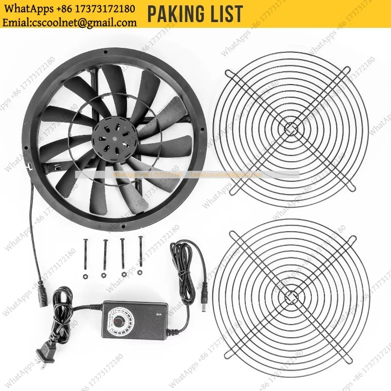 250mm DC Cooling Fan 12V 250x30mm with AC Power Cord Speed Controller for Grow Tent Plant Adjustable Ventilation