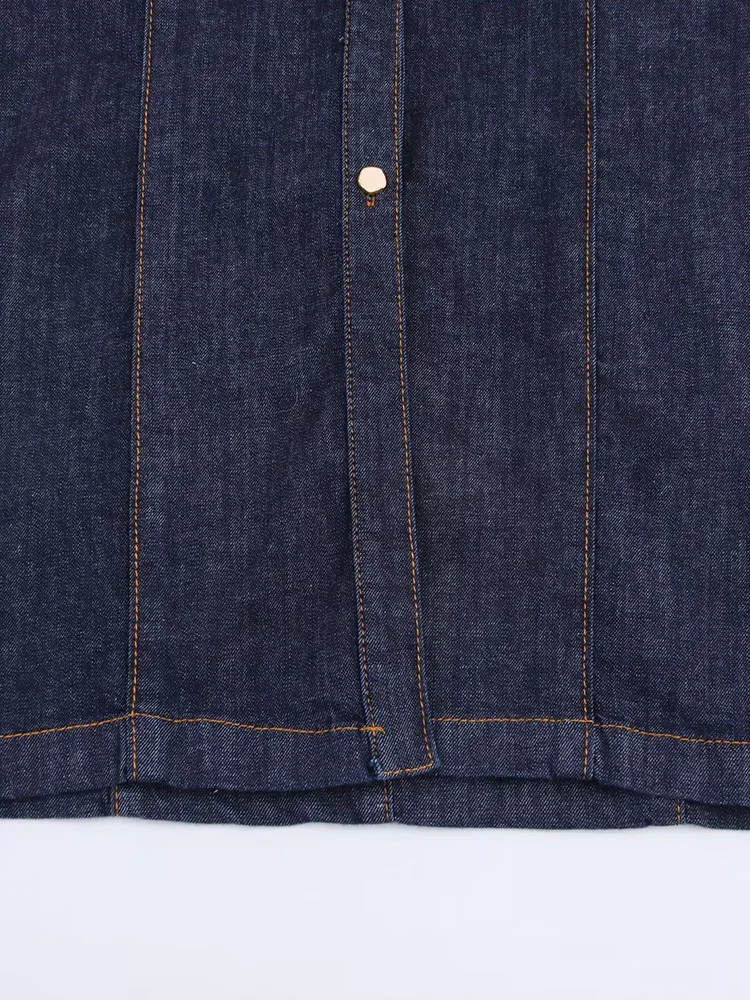 2025 frauen Herbst Denim Shirts Kleid Vintage Solide V-ausschnitt Langarm Dünne Weibliche Elegante Straße Plissee Kleider Kleidung