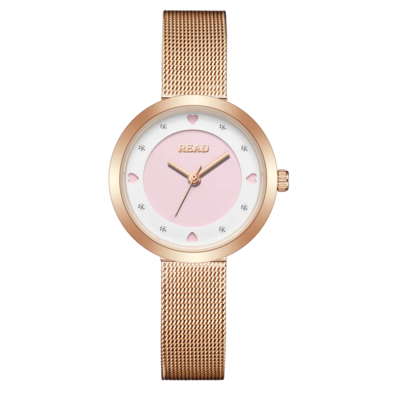 READ Women Quartz Watch | Bicolor Heart Index Dial | Rose Gold Mesh Band | 30M Water Resistant Folding Clasp Watch