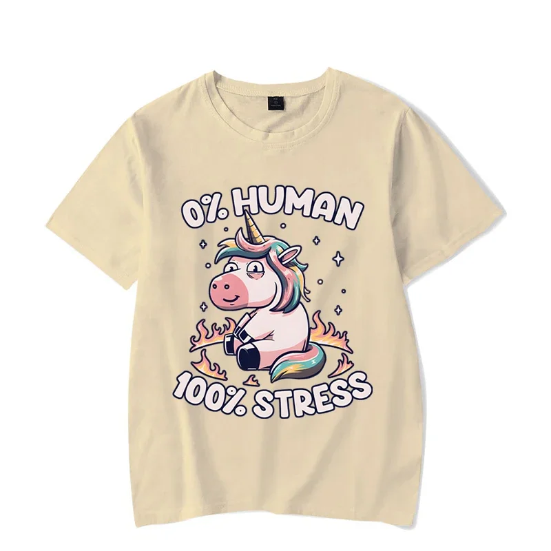 Women Graphic Shirt 0% HUMEN 100% STRESS Short Sleeve Funny Tshirt Girl Print Cute Unicorn Harajuku Fashion Trend Female T-shirt