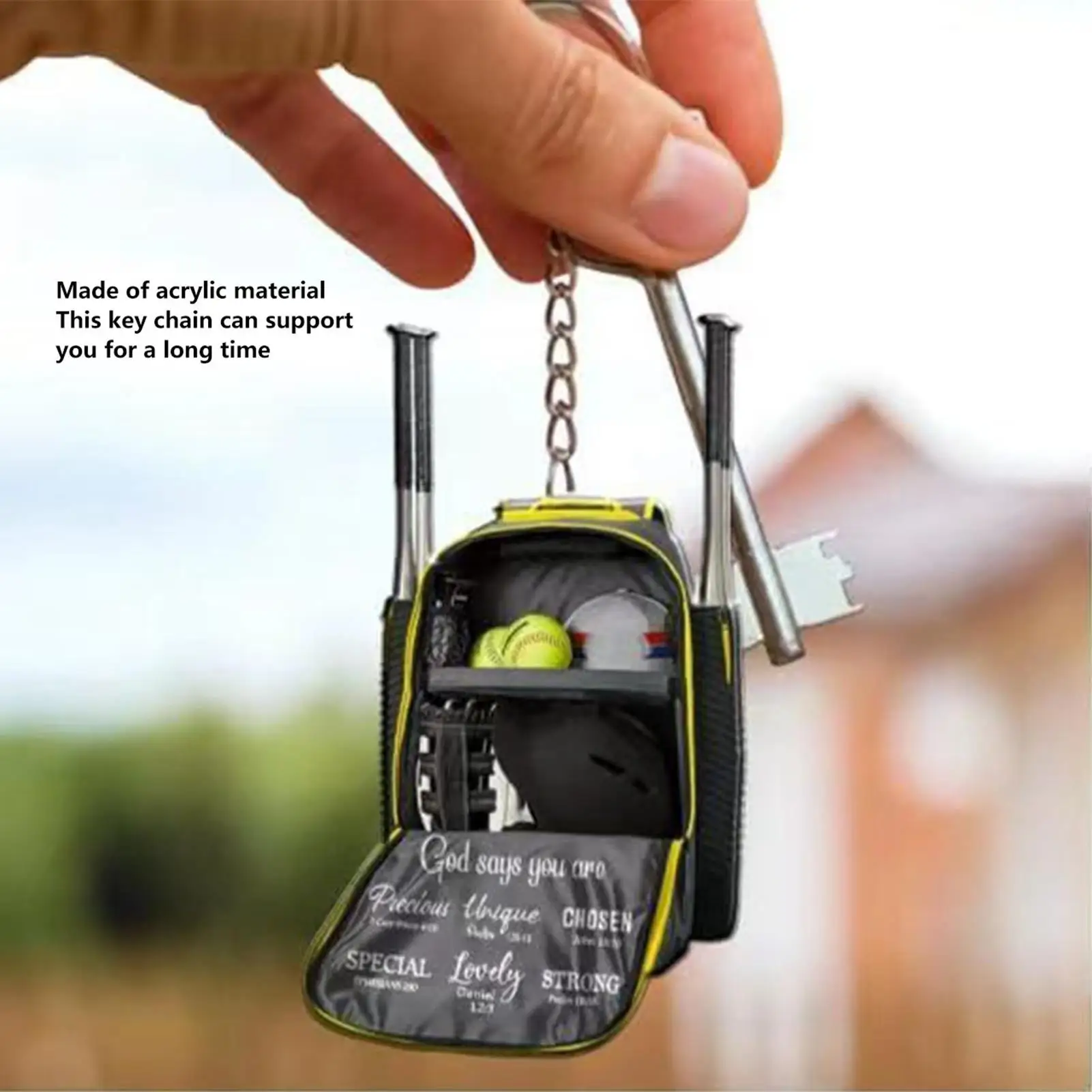 Realistic Baseball Acrylic Keychain - Portable Backpack Charm, Lightweight Stainless Steel Accessory for shopping