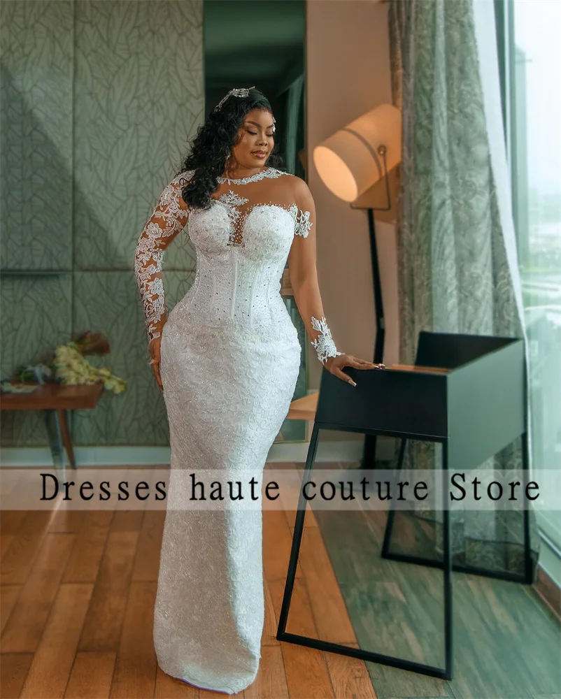 Aso Ebi Luxury Lace Appliques Mermaid Wedding Dresses Women 2025 With Detachable Train Beading African Bridal Dress Customized