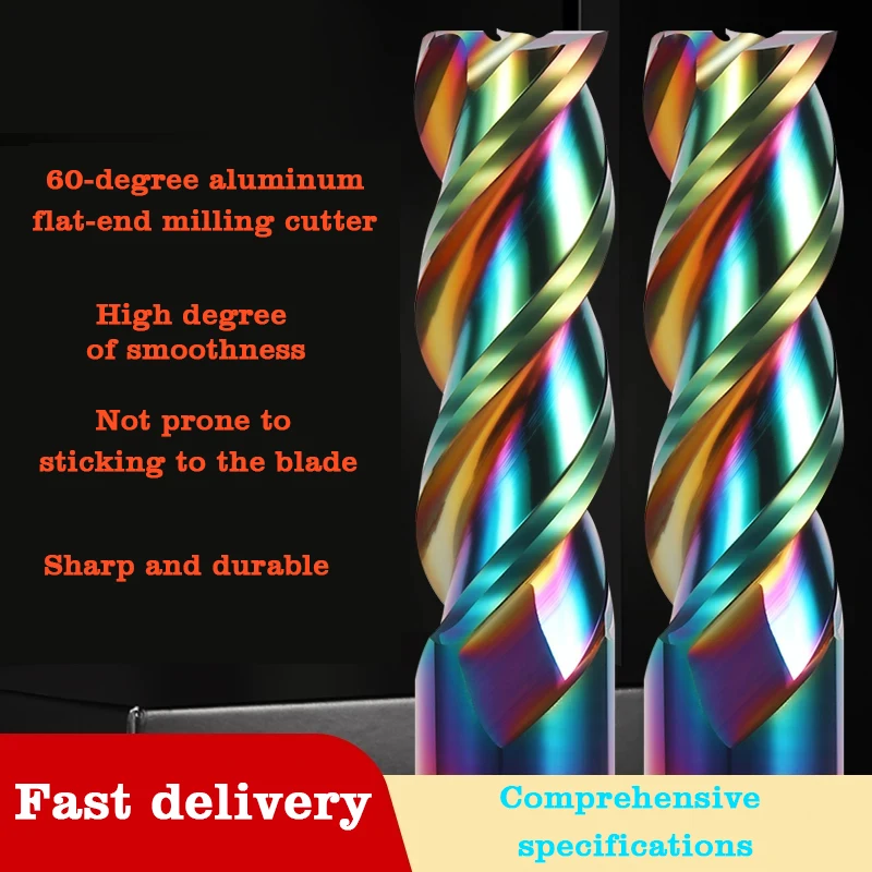 Three-edge extended 60-degree tungsten steel U-shaped slot end mill for seven-color - DLC coatingMaching CNC Endmills