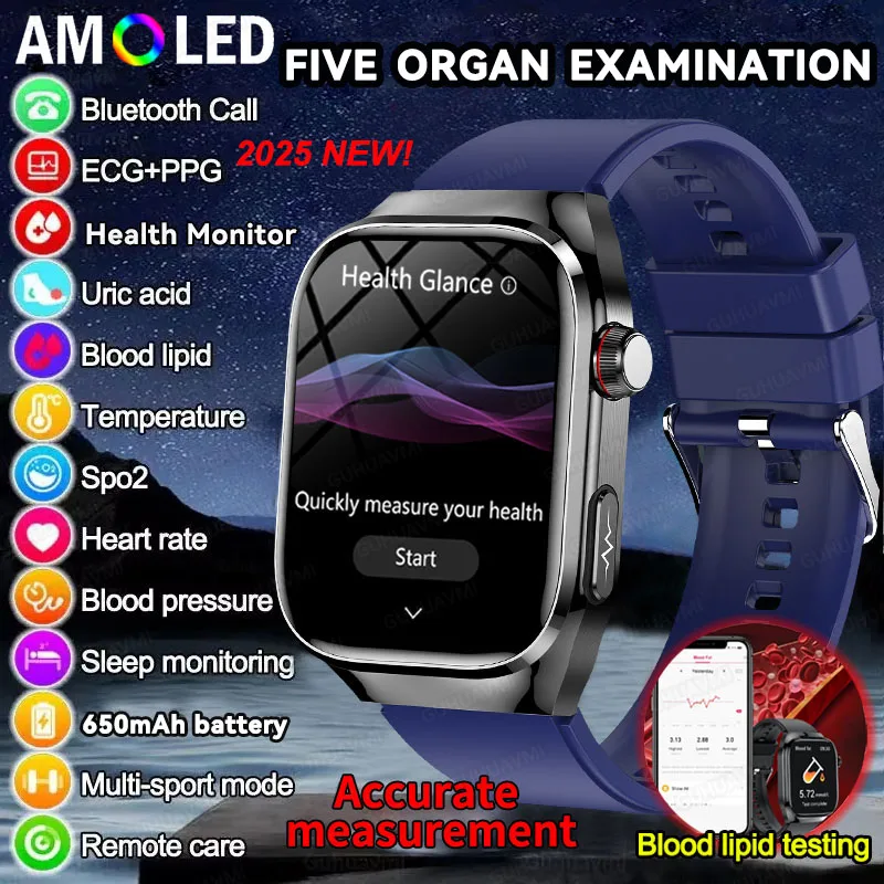 2025 New High-precision Smart Watch Five Organ Examination ECG Real time dynamics Heart Rate Blood lipid Health Smart Watch