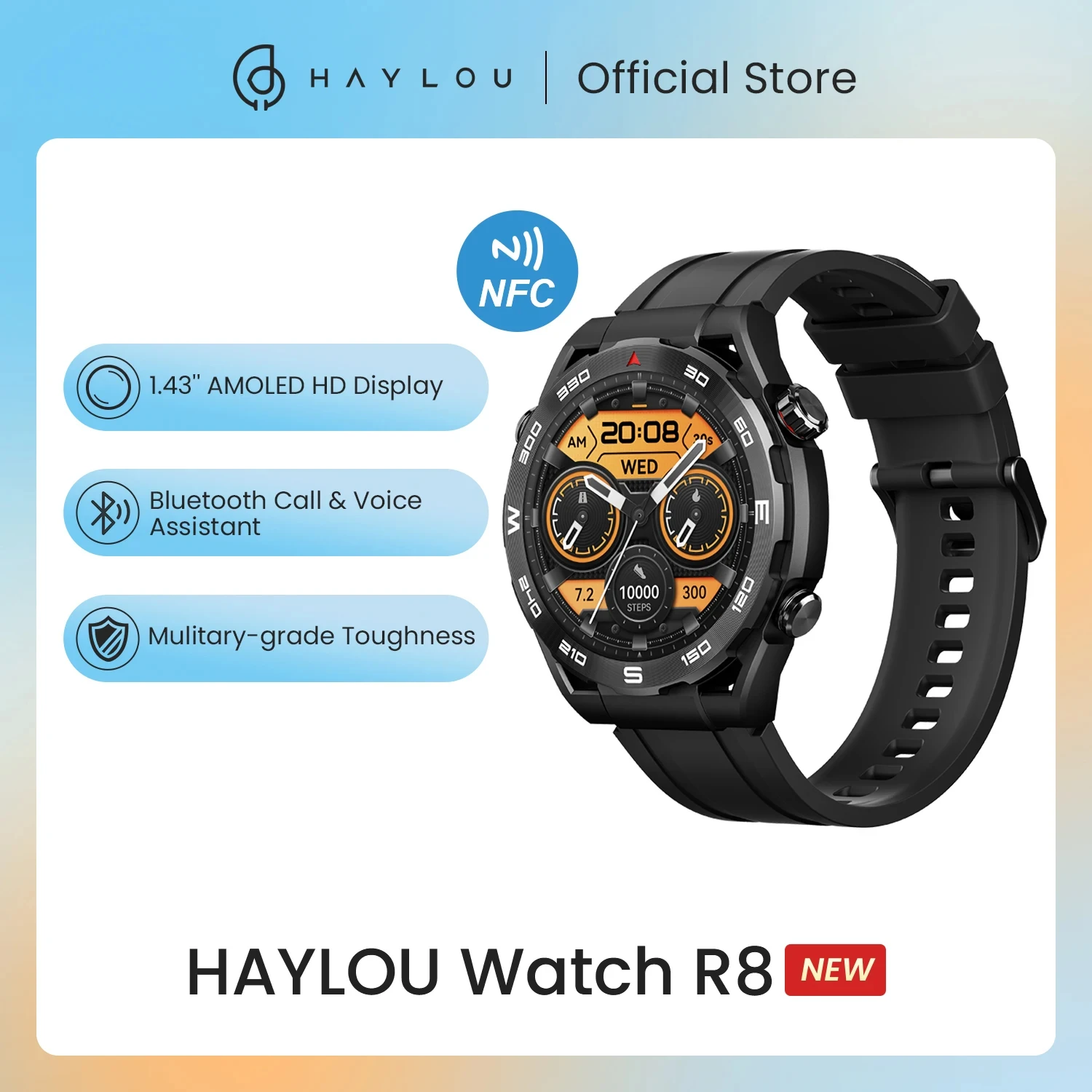 HAYLOU Watch R8 Smartwatch 1.43'' AMOLED HD Display Smart Watch Bluetooth Call & Voice Assistant Mulitary-grade Toughness Watch