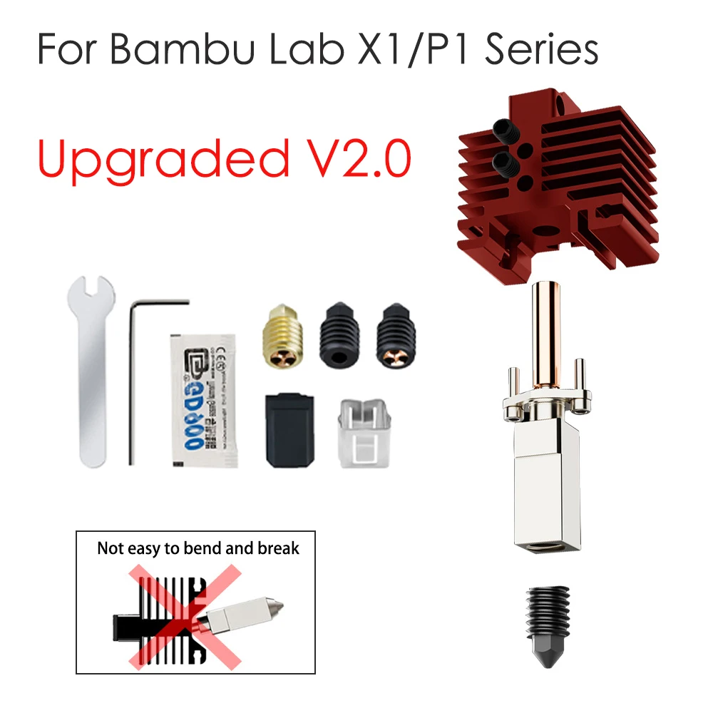 

Upgrade 2.0 Hotend For Bambu Lab X1 & X1 Carbon Bi Metal Heatbreak CHT Hard Steel Nozzle Thermistor Fit Bambu P1P & P1S Hot End