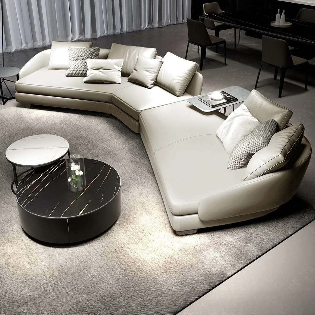 Large and small apartment special-shaped corner leather leather sofa combination