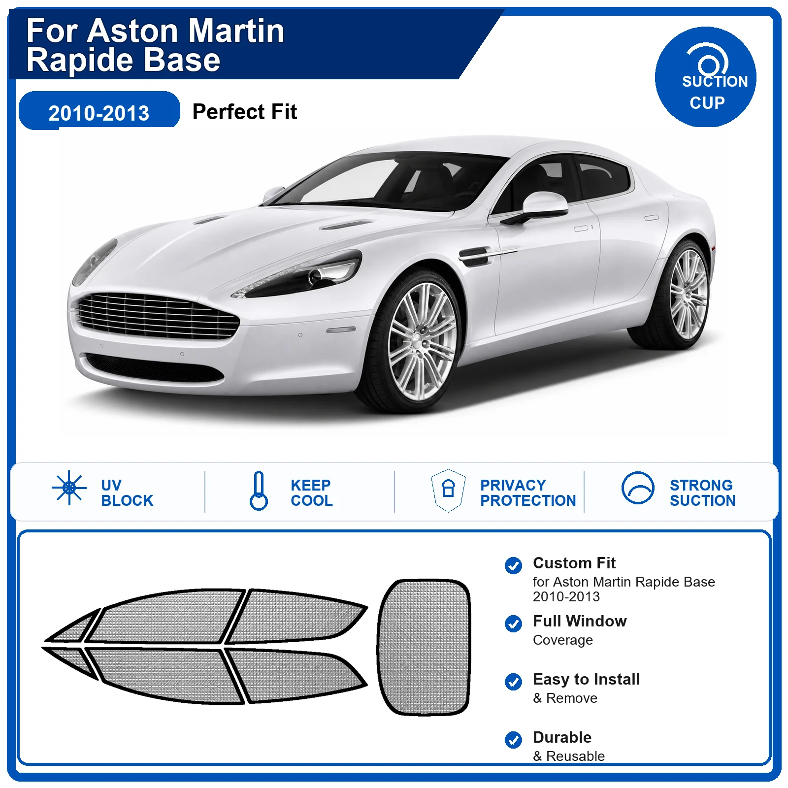 For Aston Martin Rapide Base 2010-2013 Custom Full Set Windshield Sun Shade Aluminum Foil Heat Insulation Anti UV Foldable