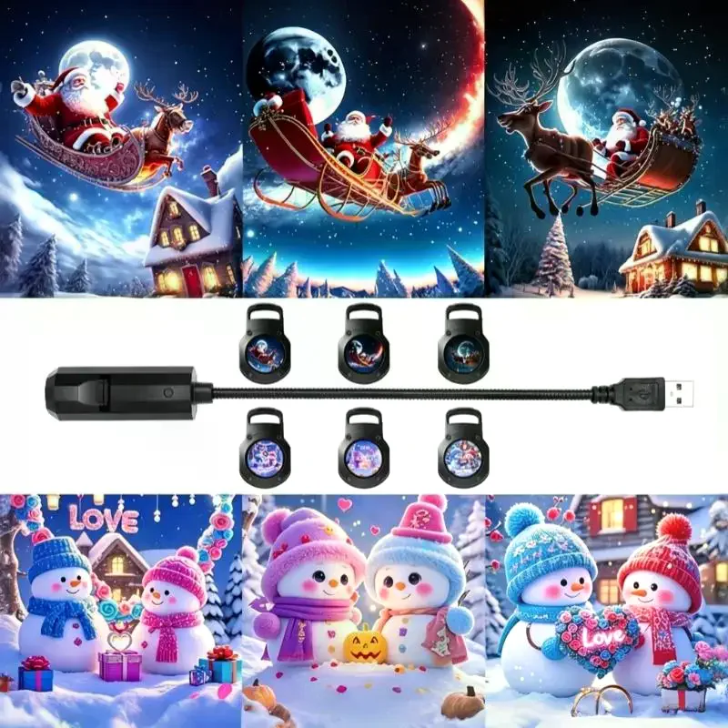 USB Powered Xmas LED Projector Light With 6 Interchangeable Slides For Indoor Party Home Bedroom Decor