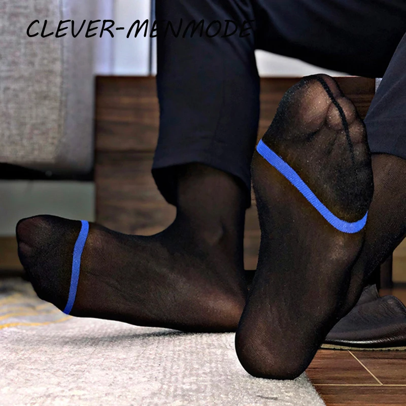 Calzini da uomo per abbigliamento formale Calzini da equipaggio in nylon a righe traspiranti da uomo Calzini corti in seta da lavoro sottili e morbidi elastici sotto il ginocchio al polpaccio