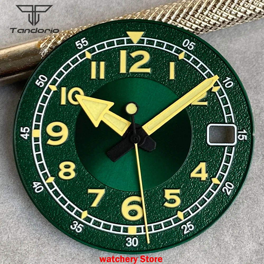 

29mm Black Green Luminous Watch Dial Yellow Hands Set Fit NH35 NH36 NH38 Movement Watch Repair Tool Kit For Seiko Mod Parts