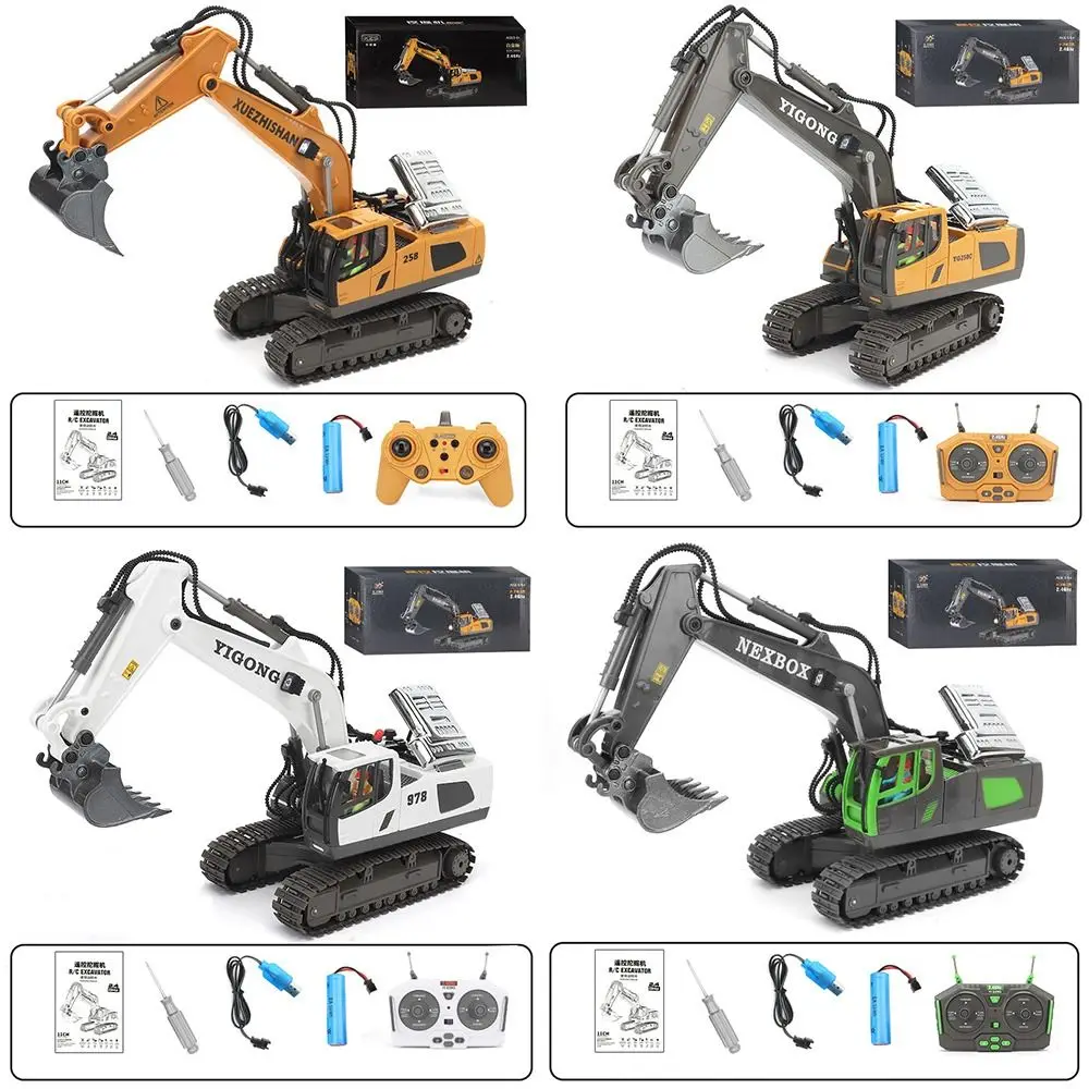 Interesting Alloy Remote Control Excavator Yellow White Green 1:20 11CH Crawler Excavators RC Excavator Toy Children's Gift