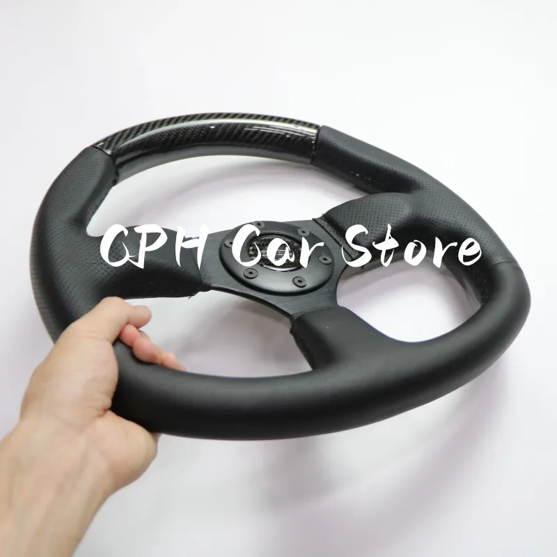 13nch D Shape Steering Wheel Deep Corn Middle carbon stripe Chrome Spoke Sports Steering Wheel