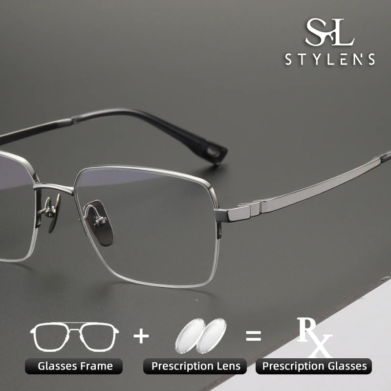 

STYLENS Pure Titanium Half Frame Glasses Ftrendy Men Women Anti Blue Light Progressive Glasses Optical Customized Glasses 80928