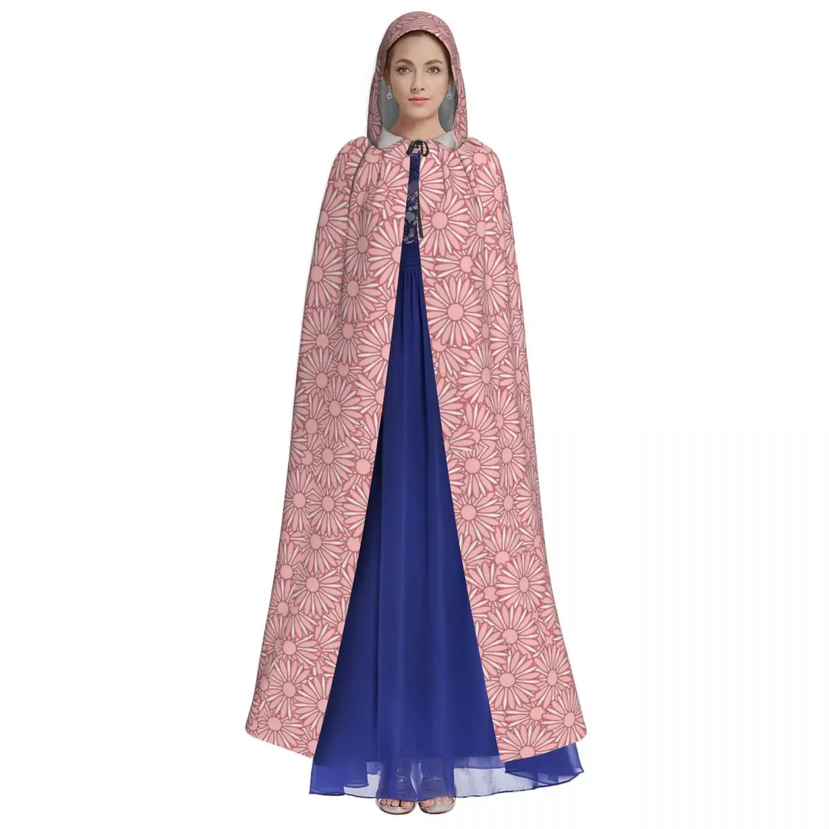 Pink Flora Flowers Witch Cloak Hooded Cosplay Costume Halloween Adult Long Party Cape