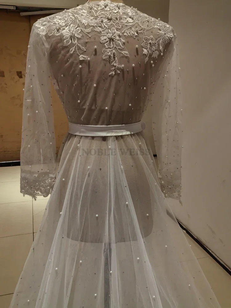 Pearls Appliques Long Sleeve Wedding Robe Jacket Robe Party Shawl BOLERO Bridal Cape Crystal Beaded Long Wedding Coat Customized