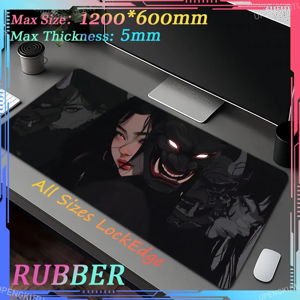 

Devil Mask Oversized MousePad Anime Gothic Girl Gaming Keyboard Pad 120X60CM Gamer Lock Edge Deskmat Office HD Printed Mouse Pad