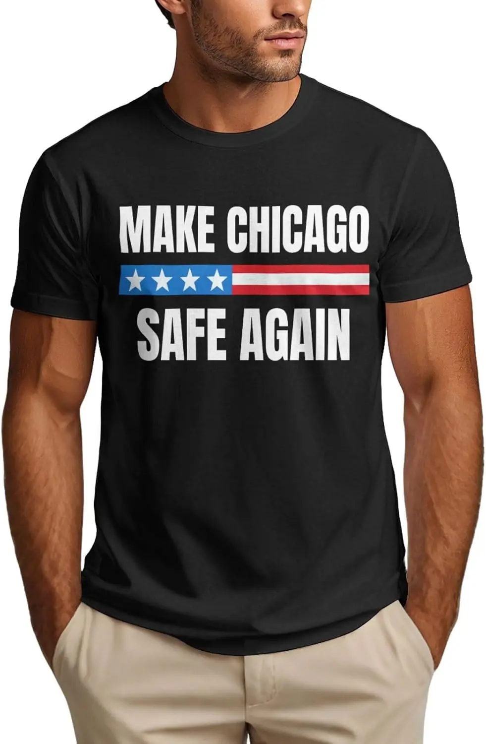 

Make Chicago Safe Again Shirt Support Ice Deport All Illegals Mens T-Shirt