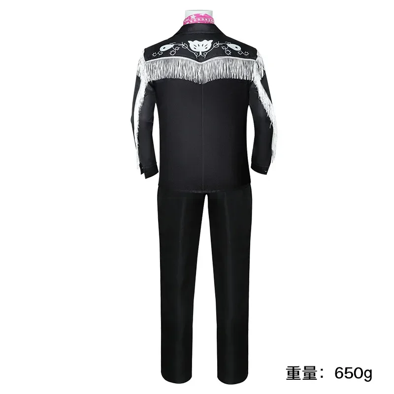 Movie Ryan Gosling Ken Cosplay Costume Retro Black Embroidery Tassels Shirt Men Stage Performance Halloween Party Clothes 2023