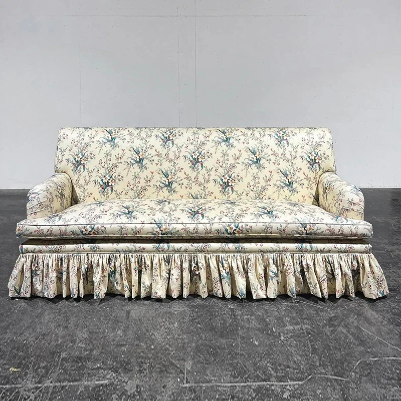 retro fabric sofa living room small apartment printed double sofa pastoral high-end three-person oil painting sofa