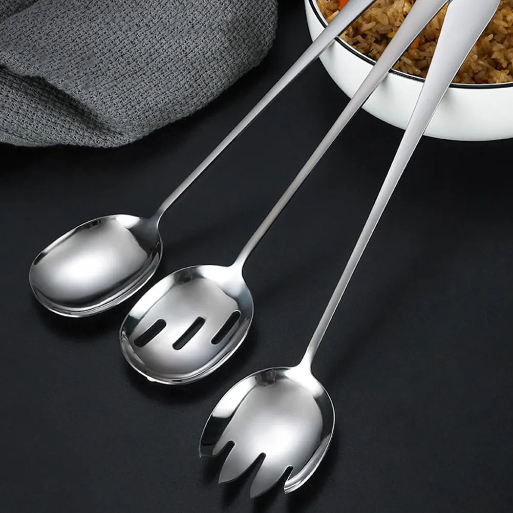 

3 Pcs Fork Spoon Set Salad Set Stainless Steel Kitchen Tableware Classic Design Comfortable Grip Soup Spoons