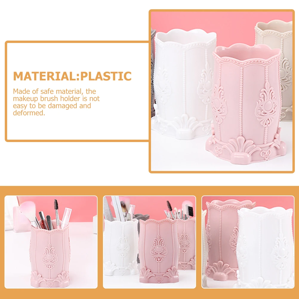 

2pcs Makeup Brush Holder Smooth Safe Material Multi-Function Desktop Organizer Pencil Container For Vanity Bathroom Office