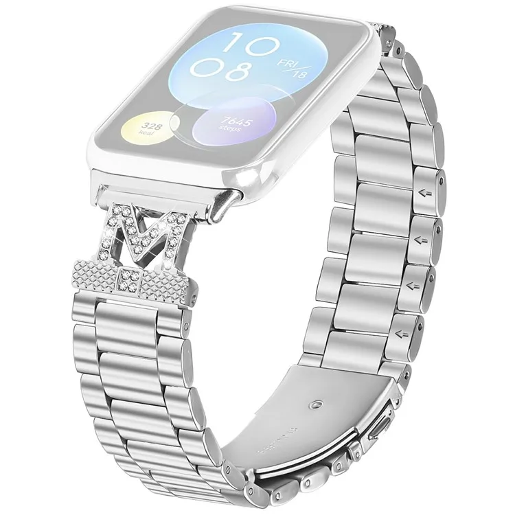 

For Xiaomi Redmi Watch 4 Strap Rhinestones Decor 3-Bead Silver Stainless Steel Watch Band