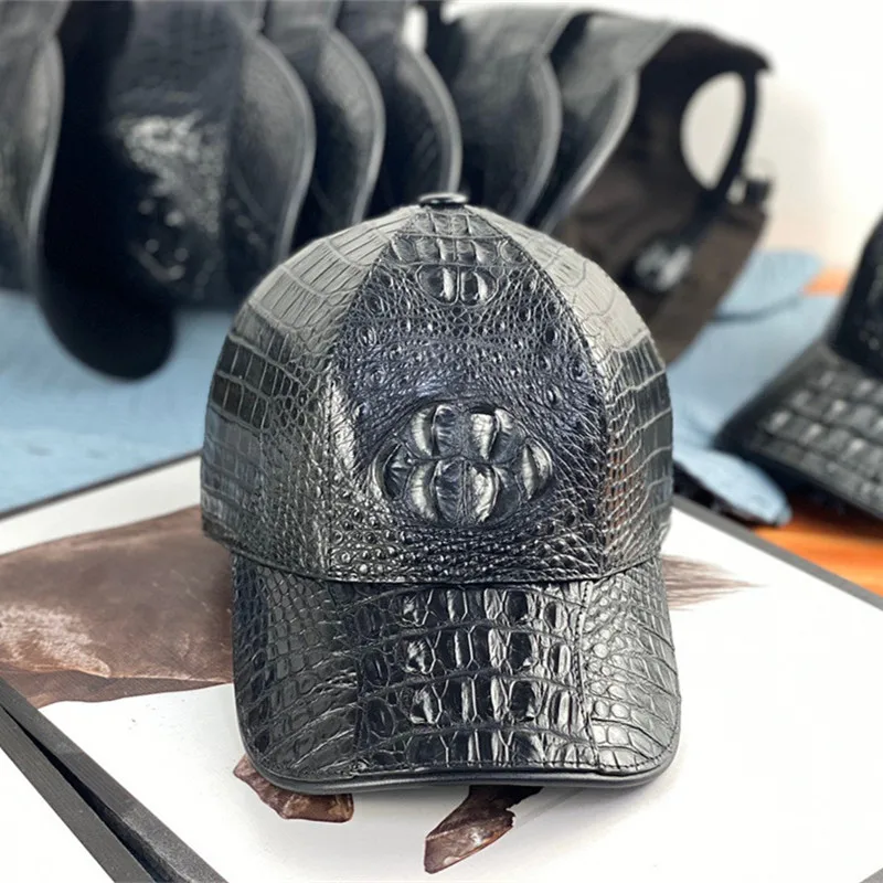 

Real Crocodile Leather Men's Casual Brown Baseball Cap Exotic Genuine Alligator Skin Autumn Winter Male Adjustable Hat Authentic