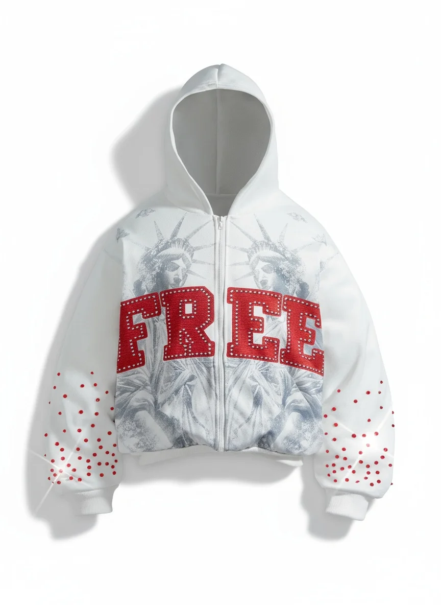 

Модная свободная толстовка с капюшоном в стиле страз, повседневная рубашка с капюшоном и вышивкой в американском стиле