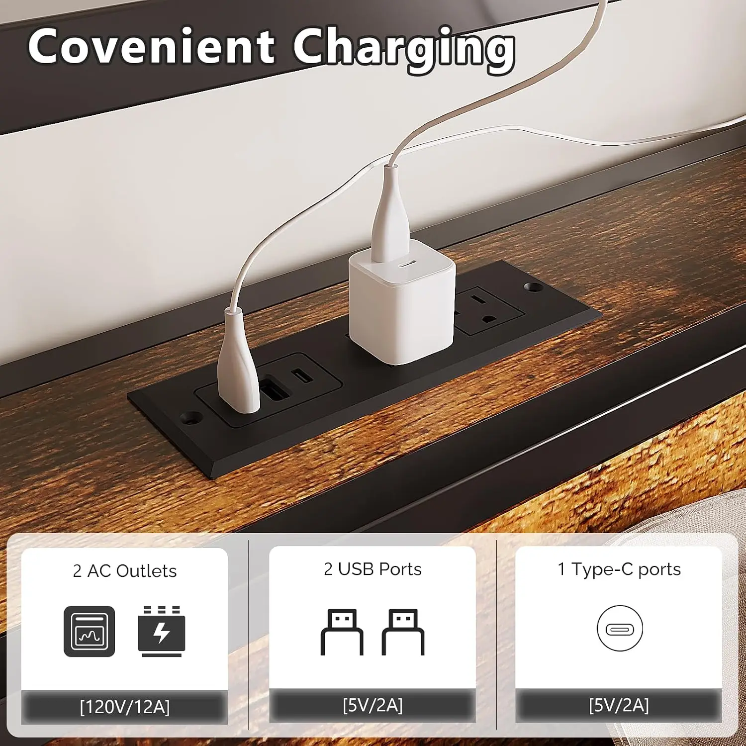 Twin Size Metal Platform Bed with 4 Drawers & Charging Station LED Lights, No Box Spring, Easy Assembly, Brown, Customized